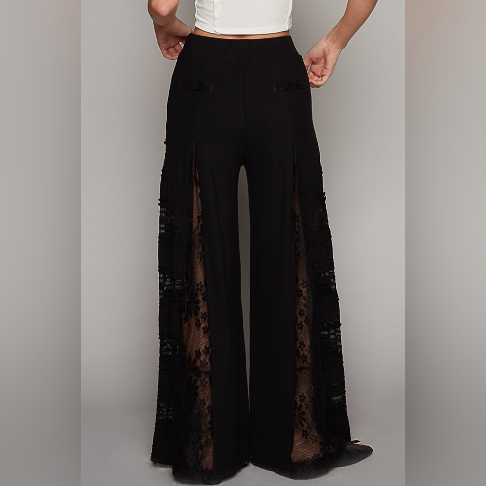 POL Black Wide Leg Pants with Lace Detail - Picture 2 of 9
